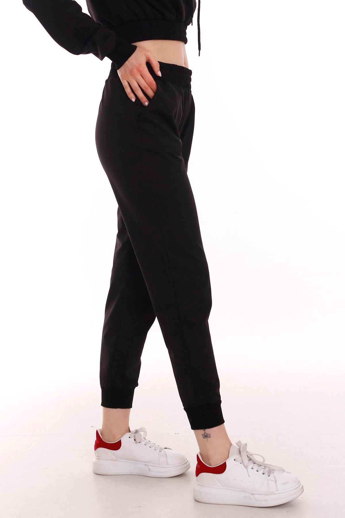 Black Sweatpants with Elastic Waist and Front Pockets