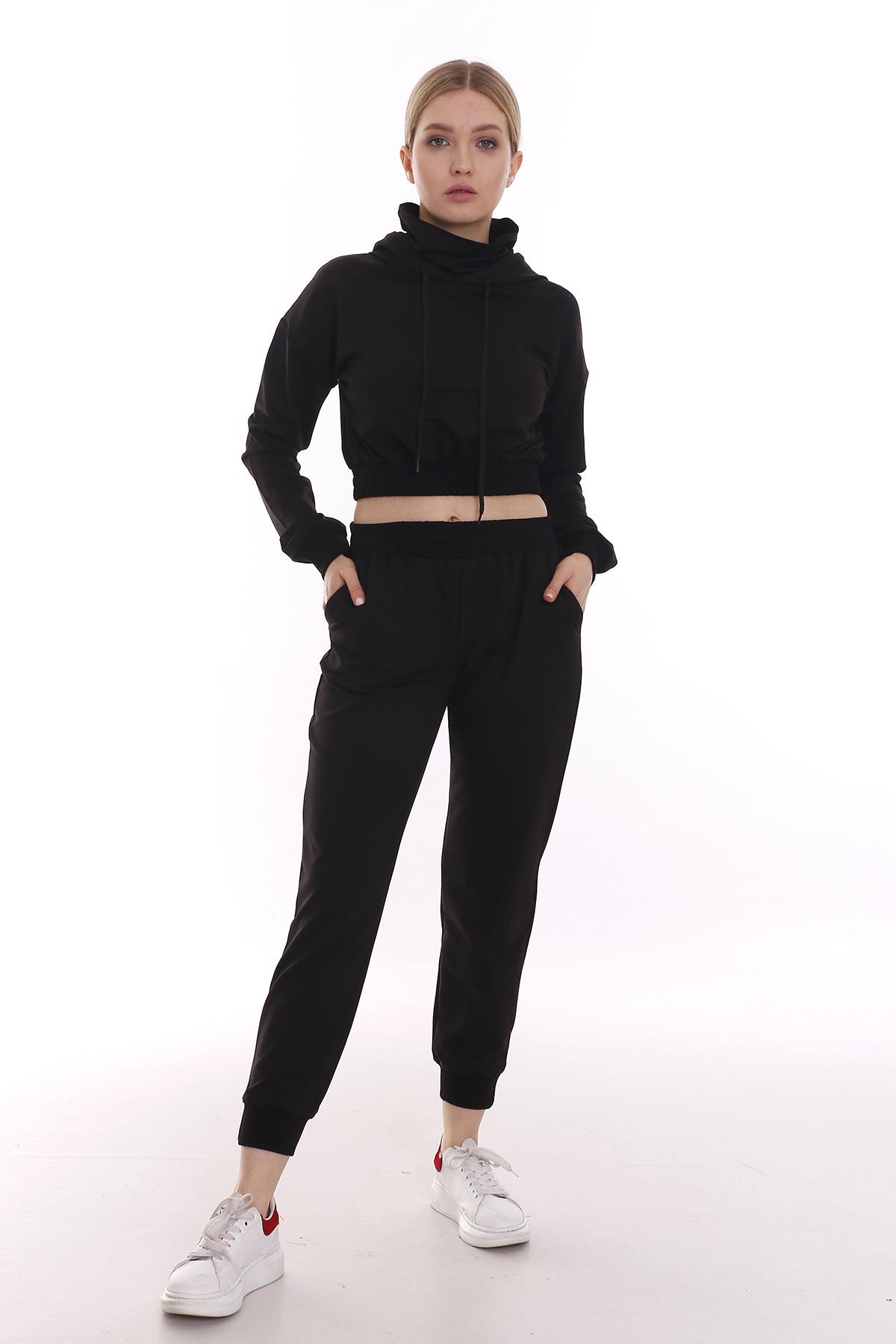 Black Sweatpants with Elastic Waist and Front Pockets