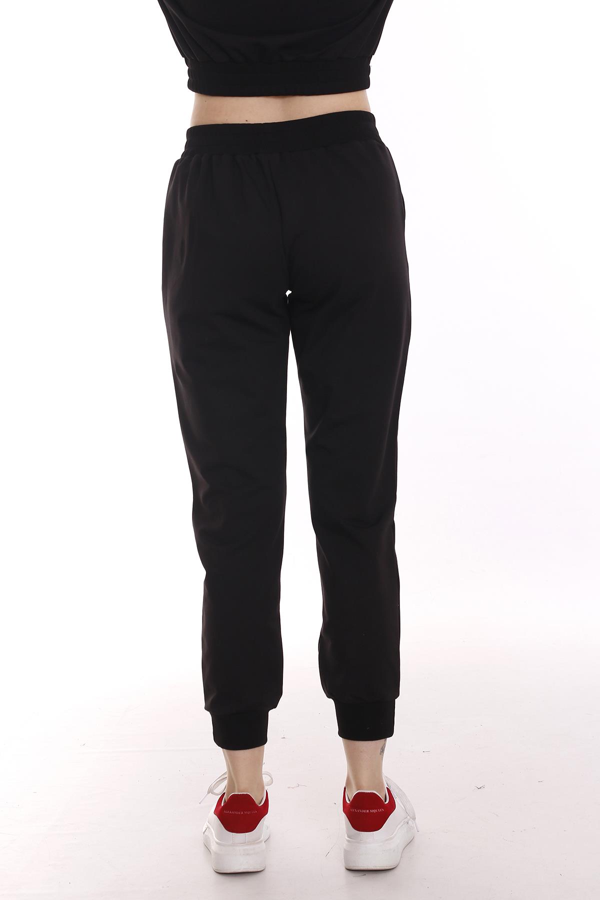 Black Sweatpants with Elastic Waist and Front Pockets