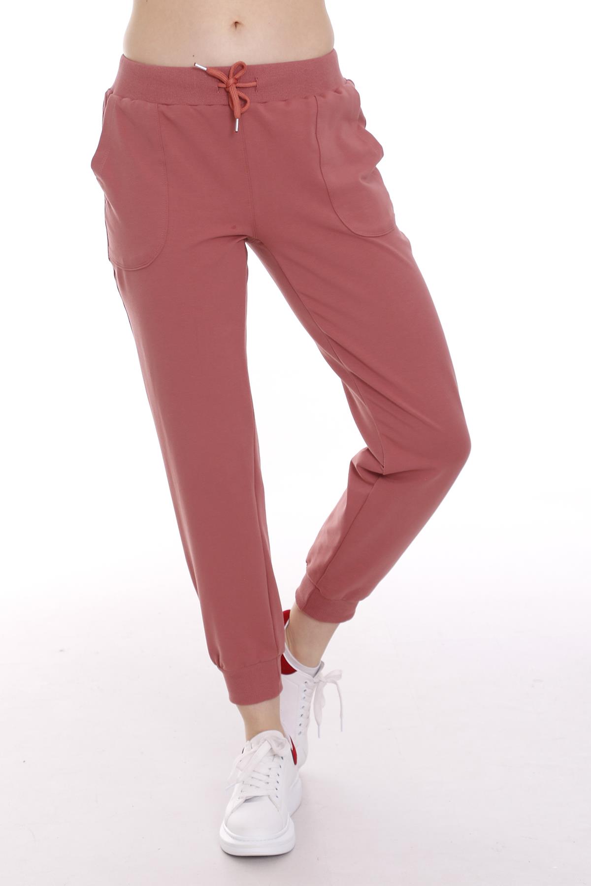 Rose Sweatpants with Elastic Waist and Lace Detail and Front Pocket