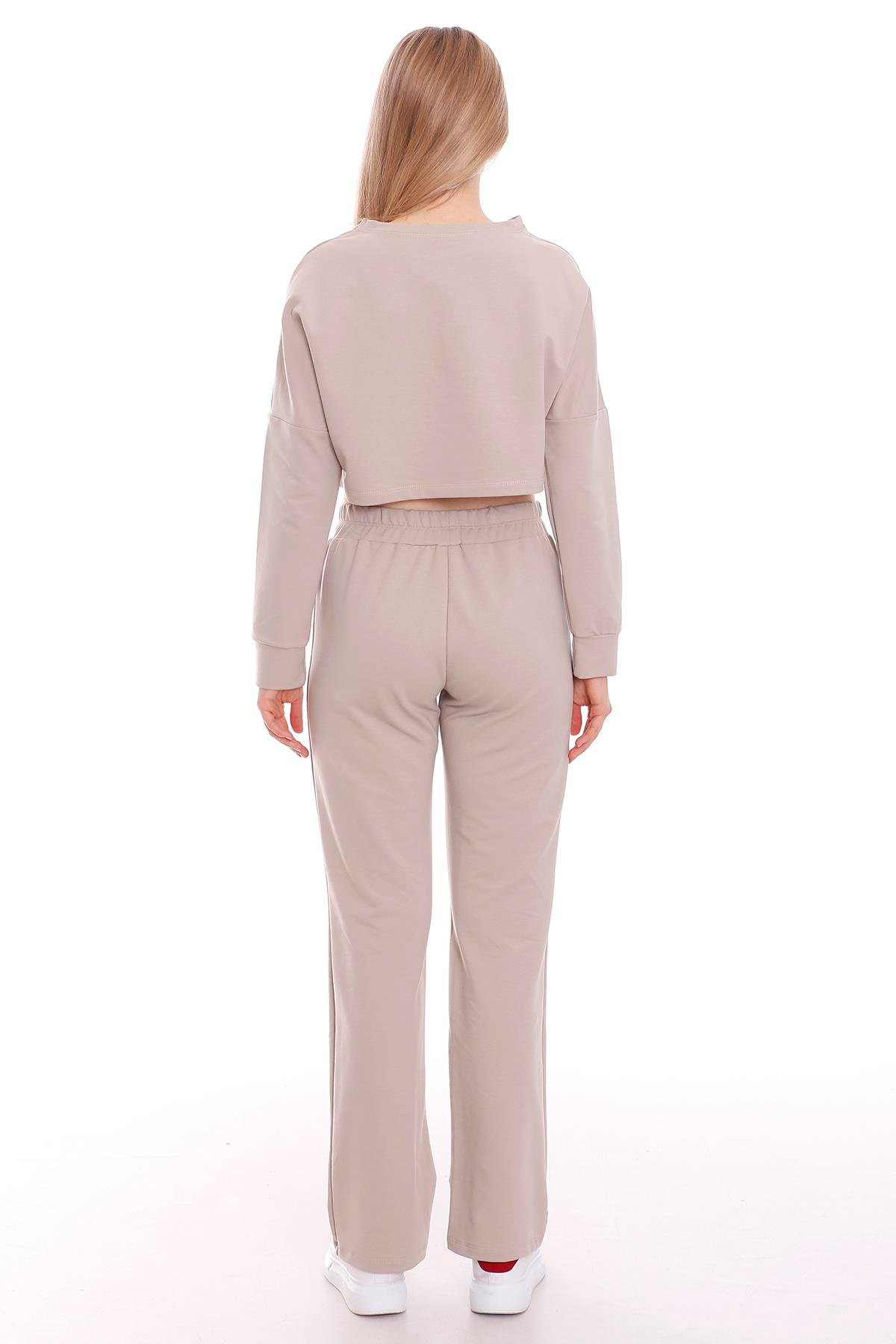 Belden Lastikli Uzun Kollu Crop Eşofman Takım