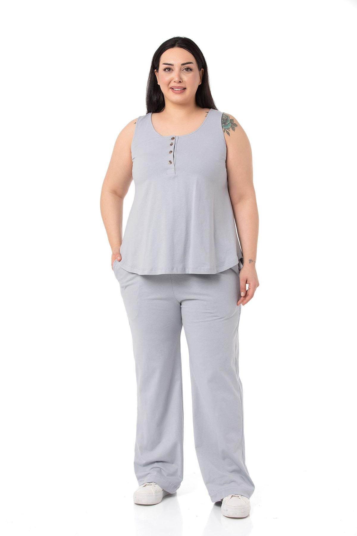 Büyük Beden Penye Açık Gri Eşofman Takımı