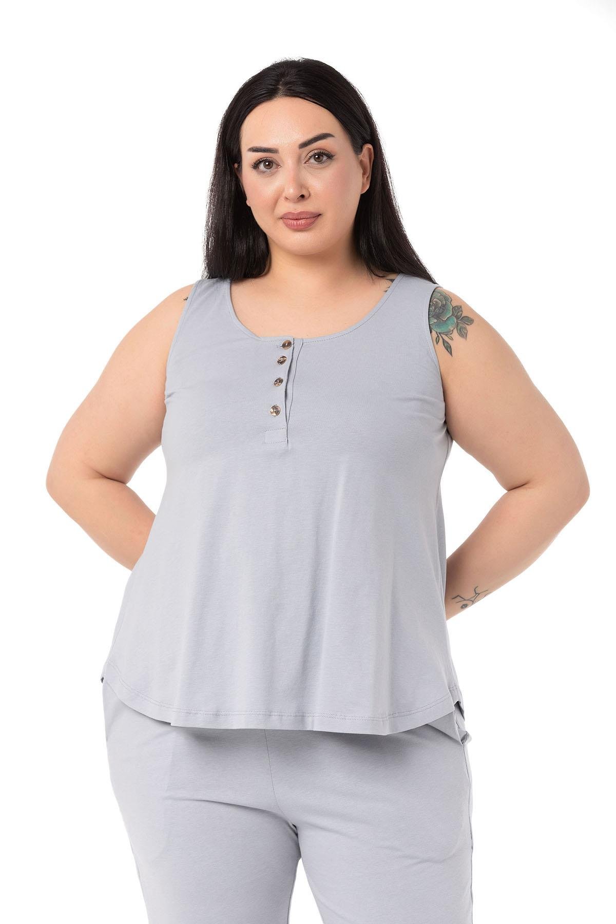 Büyük Beden Penye Açık Gri Eşofman Takımı