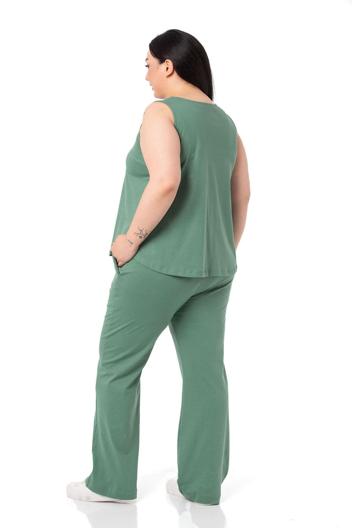 Büyük Beden Penye Mint Yeşili Eşofman Takımı