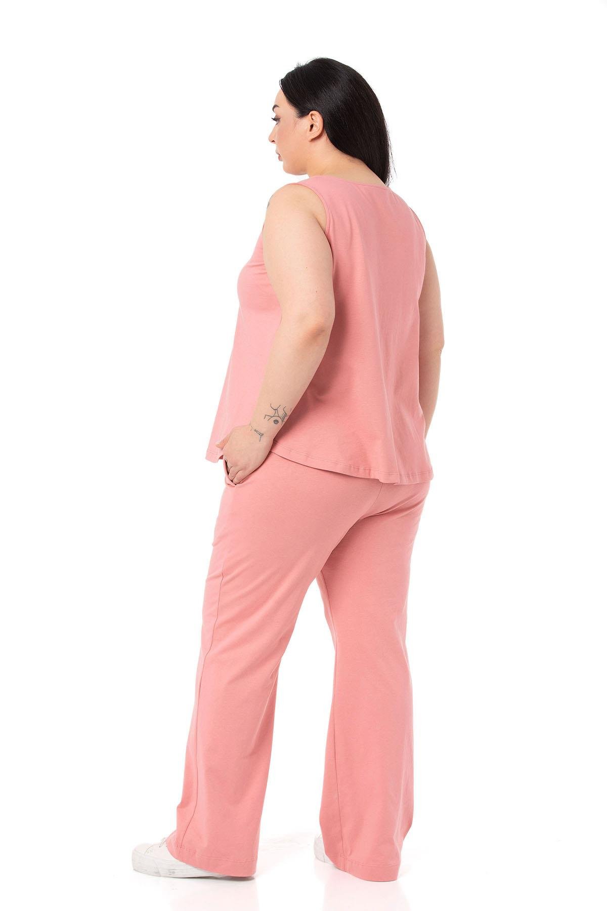 Büyük Beden Penye Pembe Eşofman Takımı