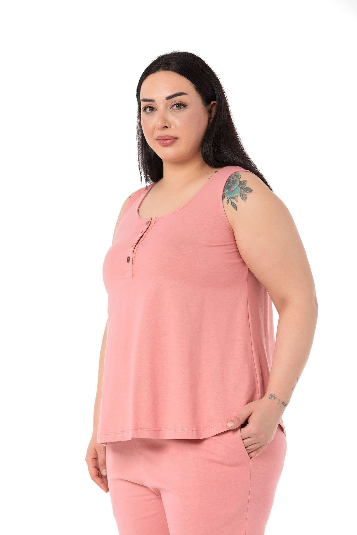 Büyük Beden Penye Pembe Eşofman Takımı