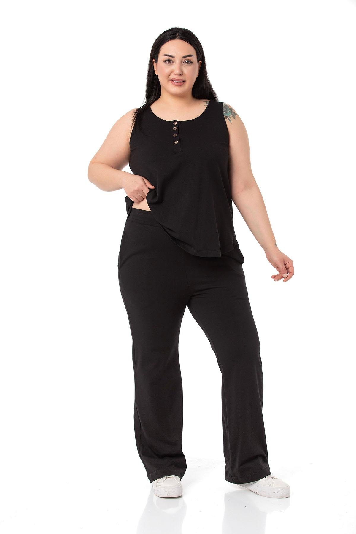 Büyük Beden Penye Siyah Eşofman Takımı