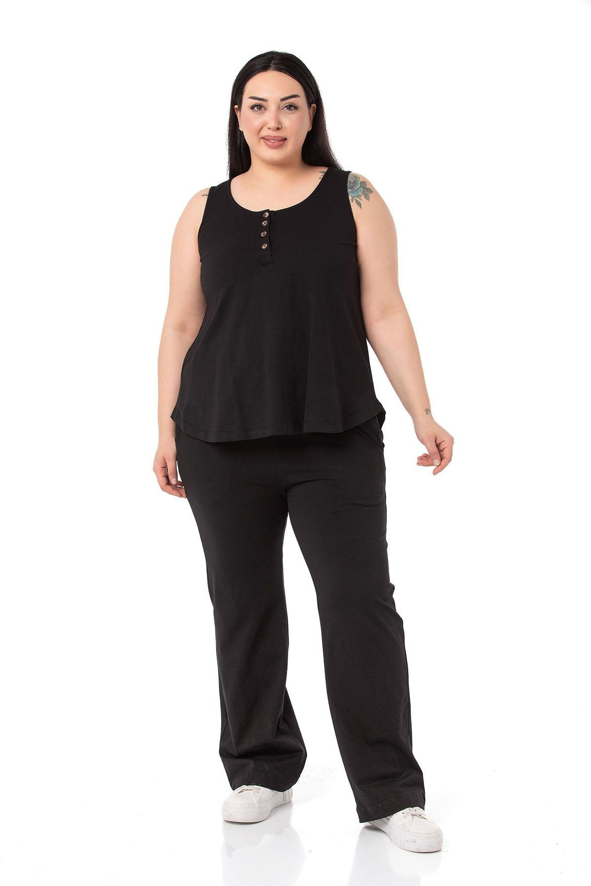 Büyük Beden Penye Siyah Eşofman Takımı