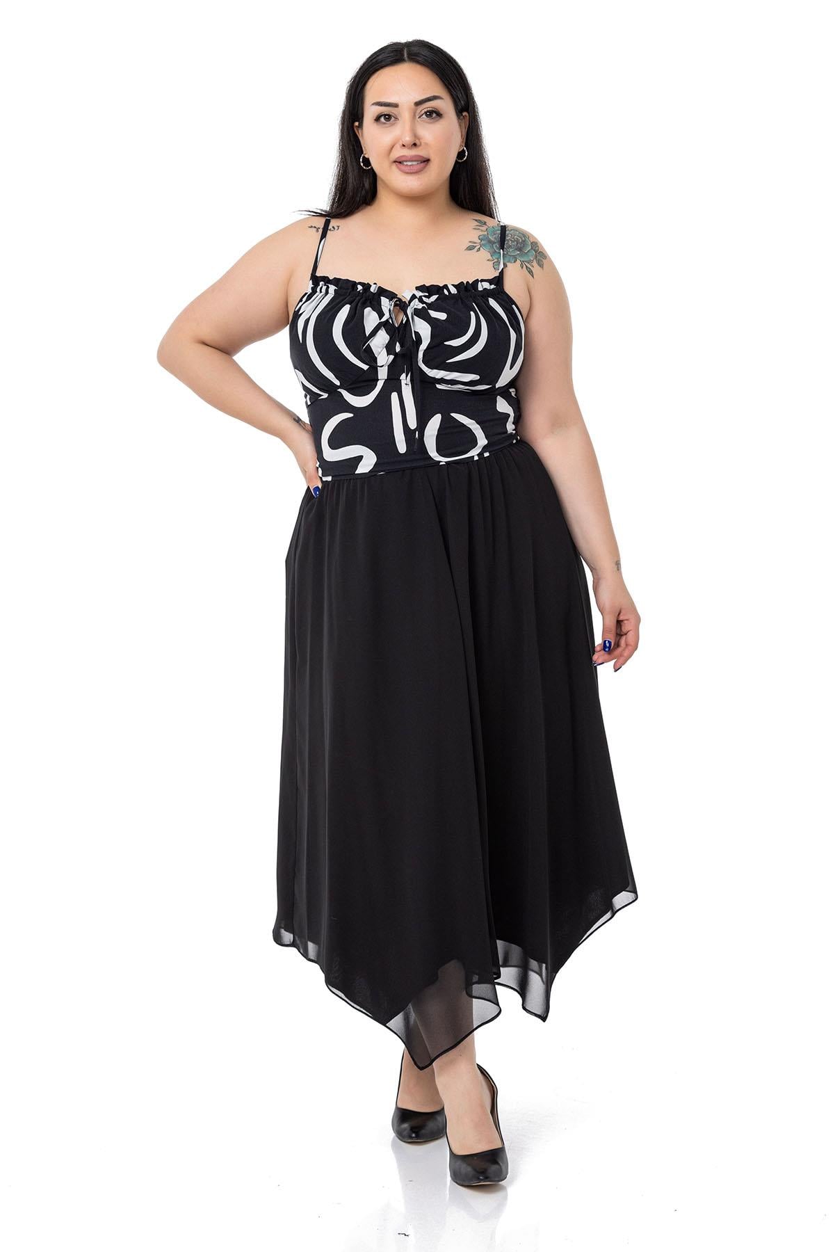 Plus Size Asymmetrical Cut Lined Black Chiffon Skirt
