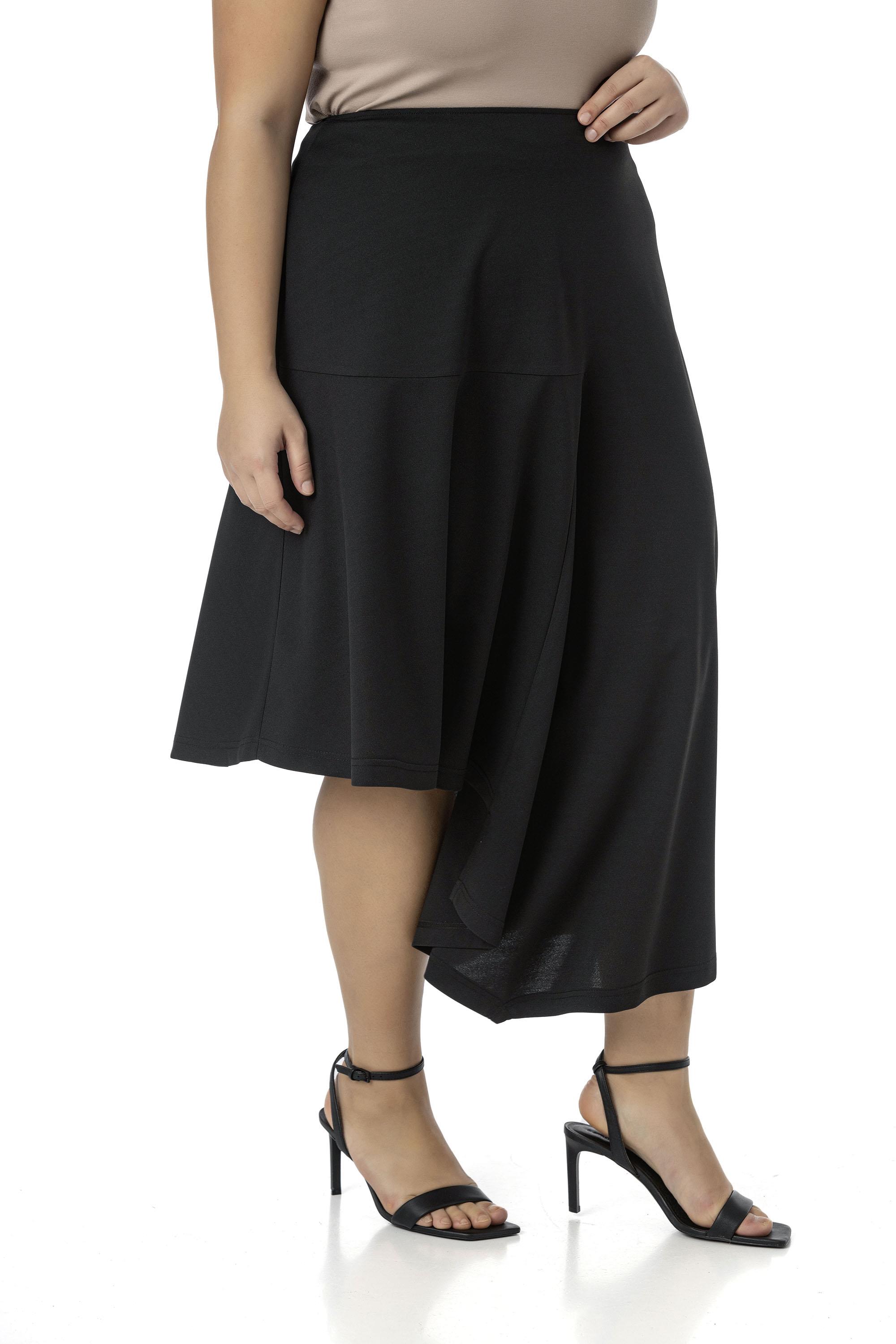 Büyük Beden Asimetrik Kesim Fermuar Kapamalı Siyah Etek