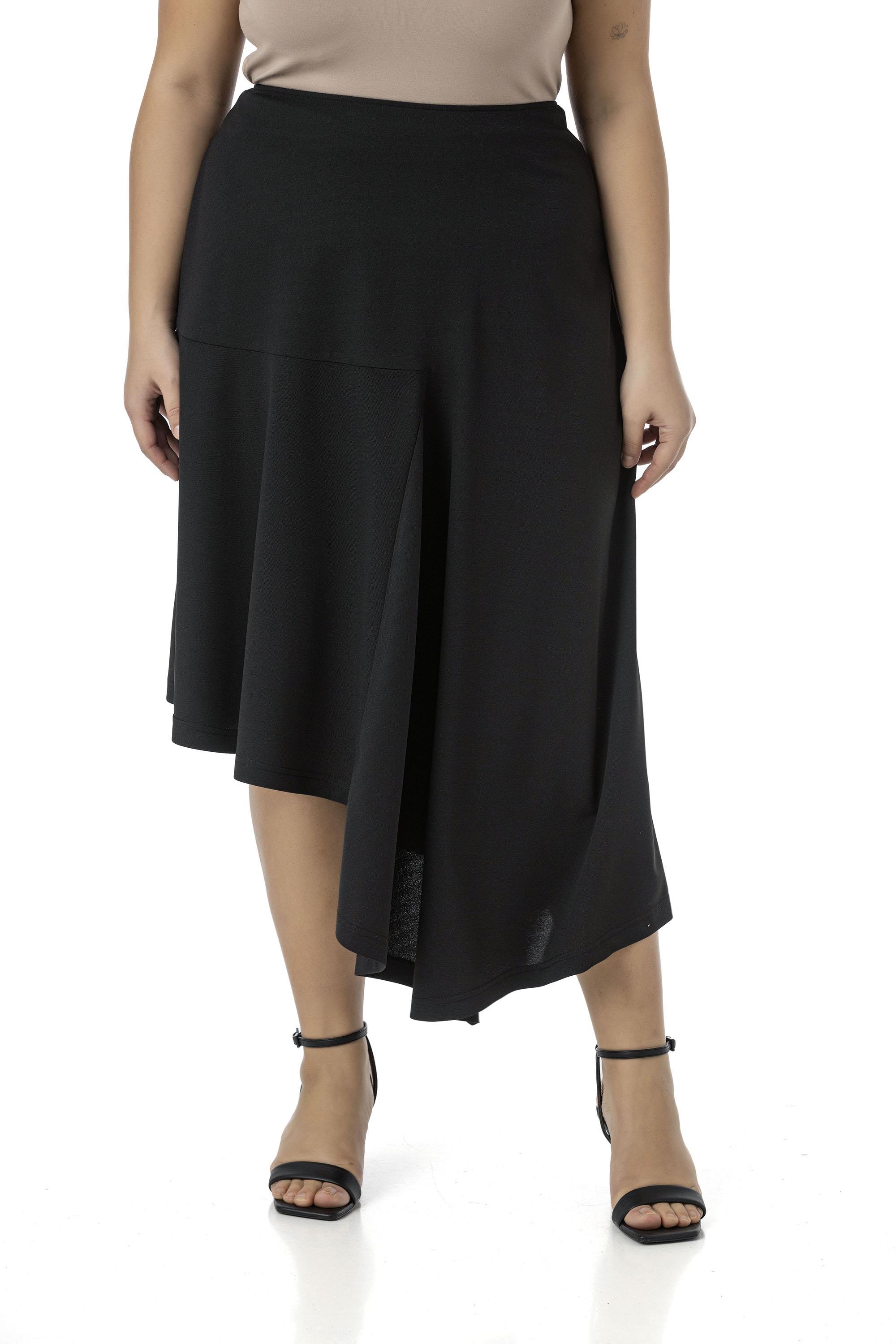 Büyük Beden Asimetrik Kesim Fermuar Kapamalı Siyah Etek