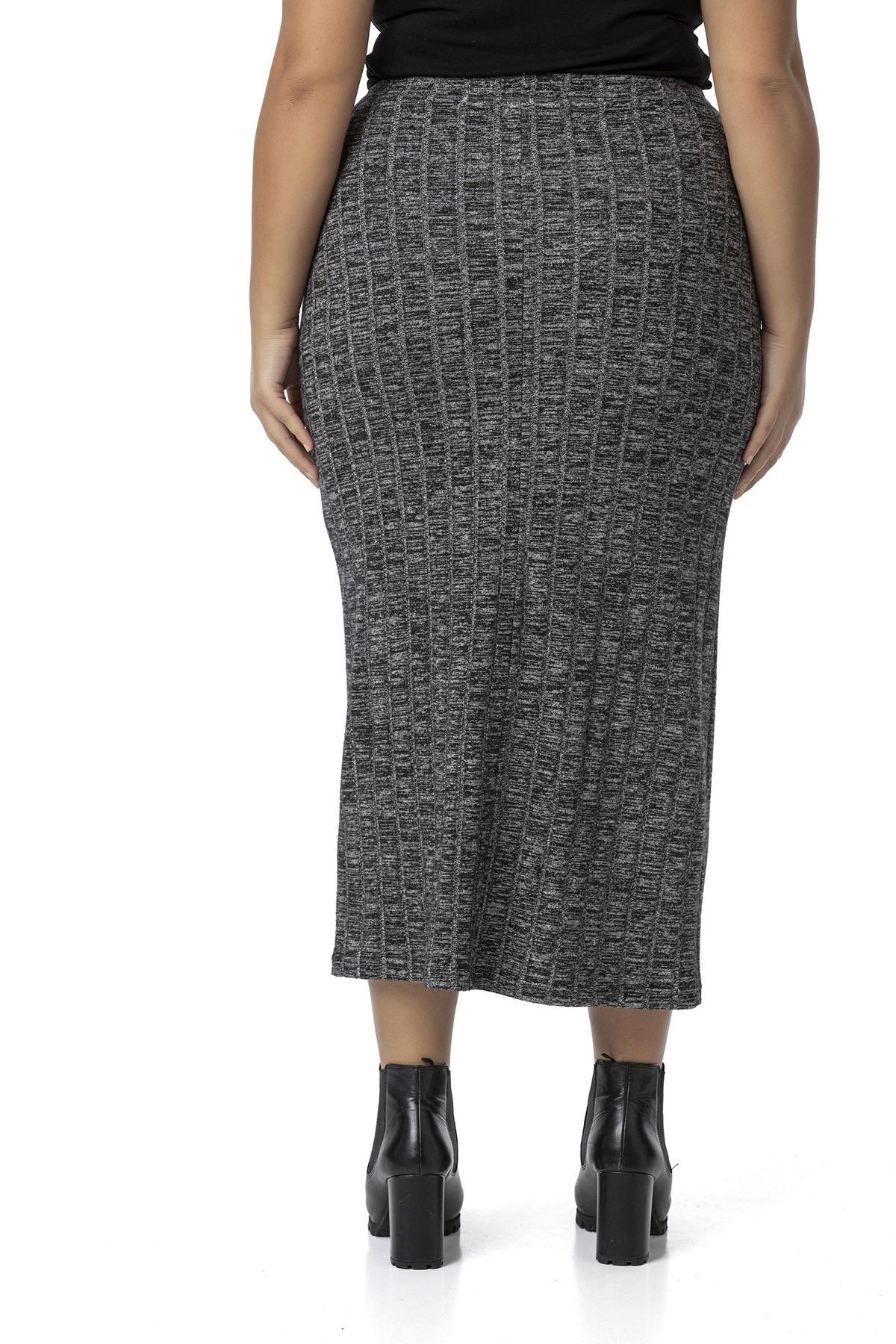 Plus Size Ribbed Knitwear Black Skirt with Elastic Waist