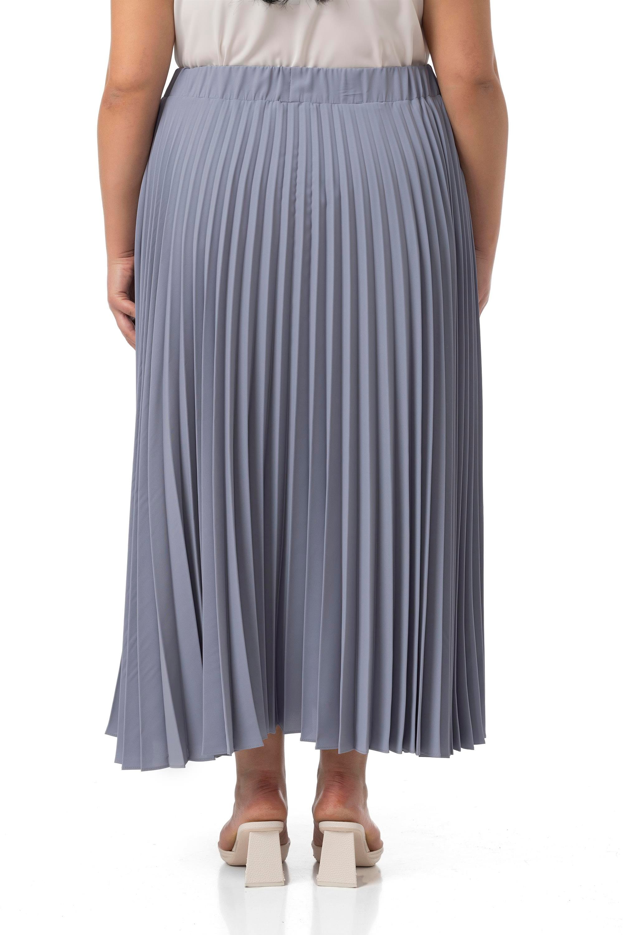 Büyük Beden Beli Lastikli Pileli Uzun Açık Gri Etek