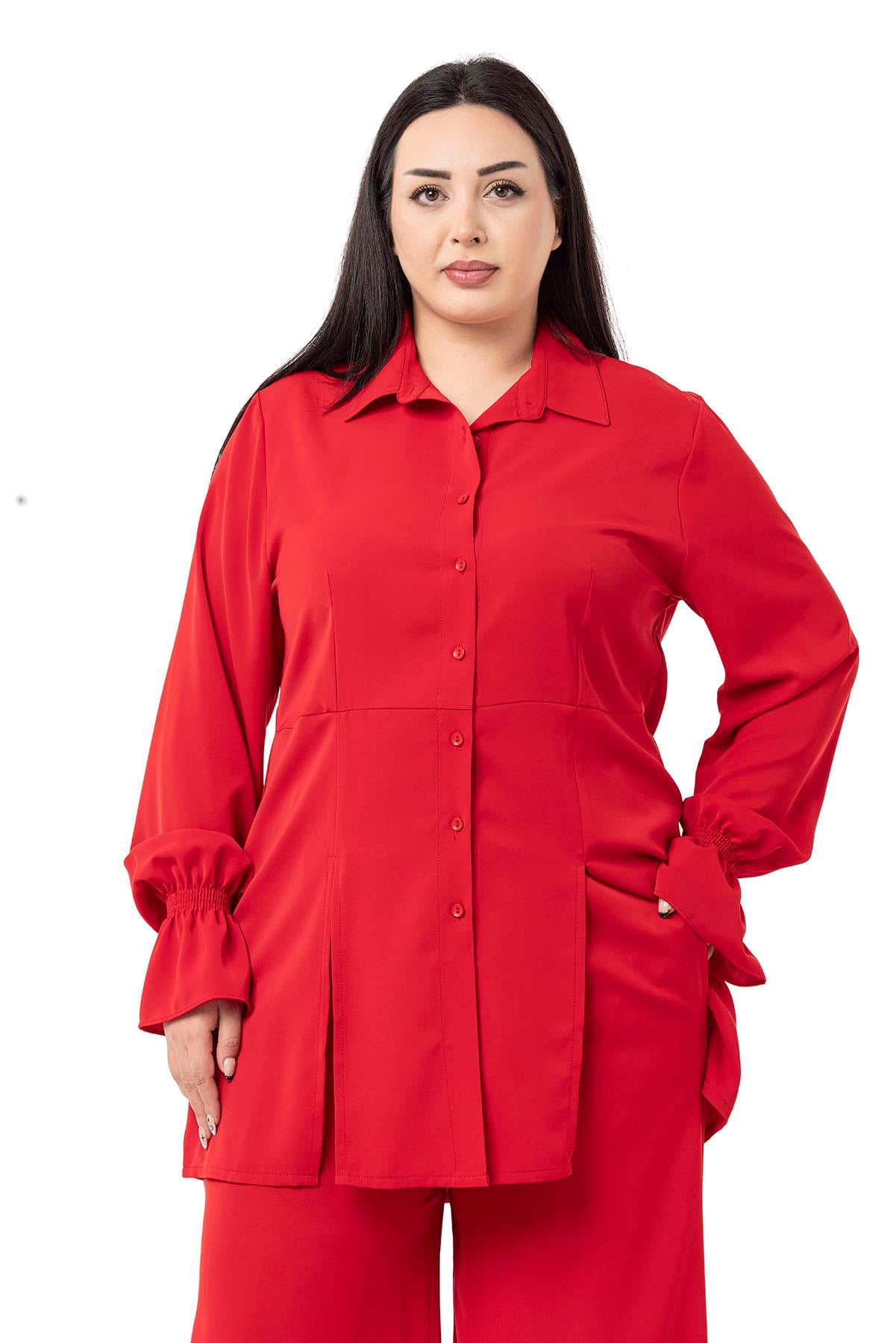 Plus Size Relaxed Cut Shirt and Trousers Red Double Suit