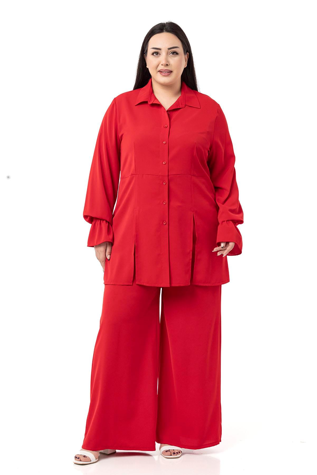 Plus Size Relaxed Cut Shirt and Trousers Red Double Suit
