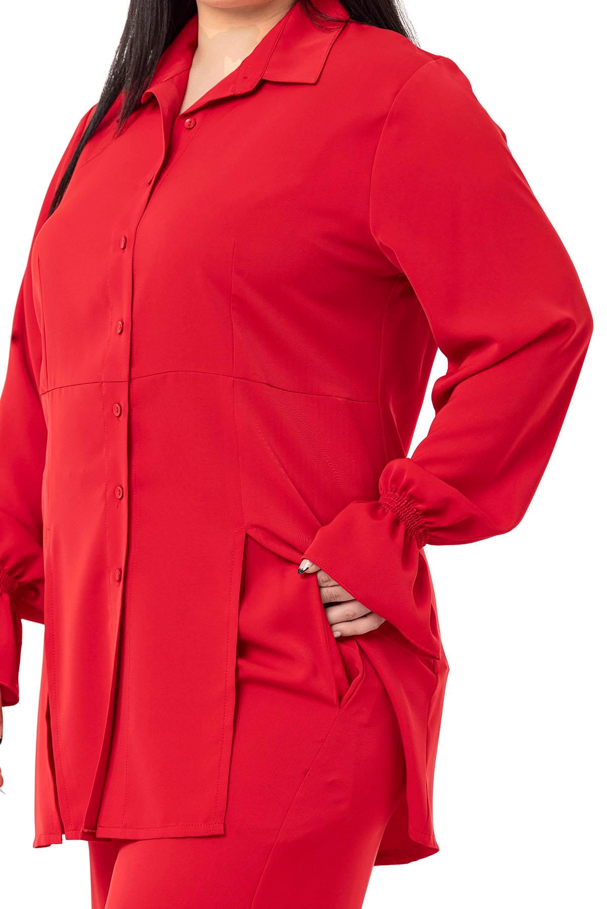 Plus Size Relaxed Cut Shirt and Trousers Red Double Suit