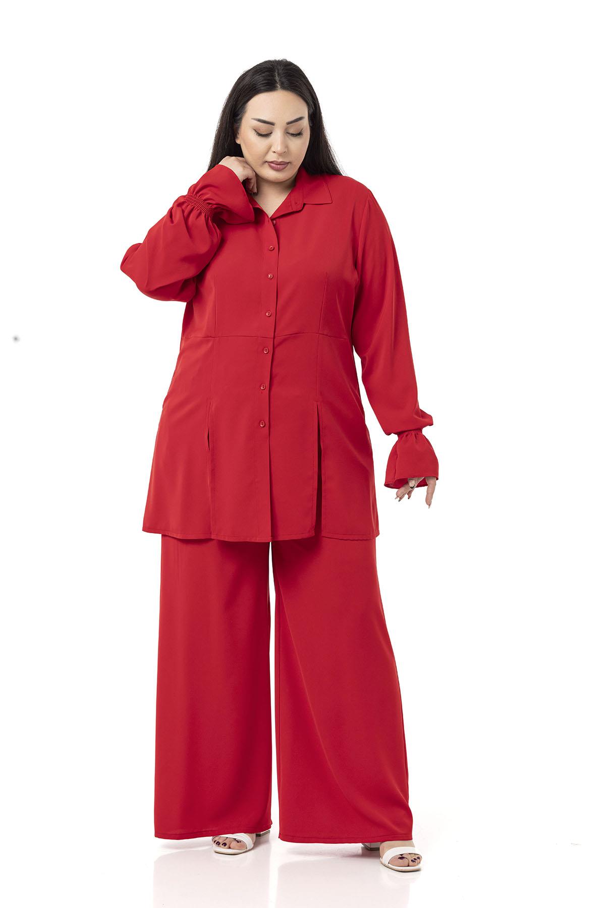 Plus Size Relaxed Cut Shirt and Trousers Red Double Suit