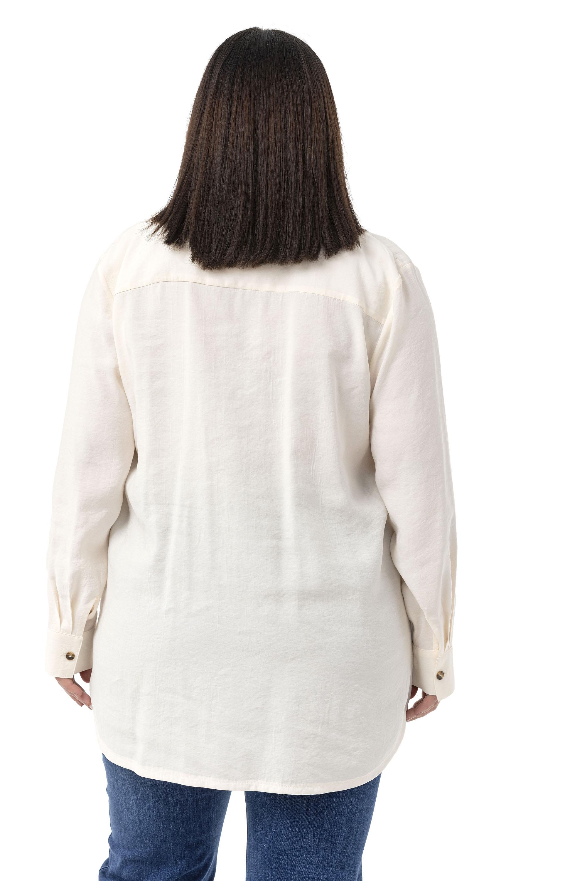 Büyük Beden Göğüste Tek Cepli Ekru Gömlek