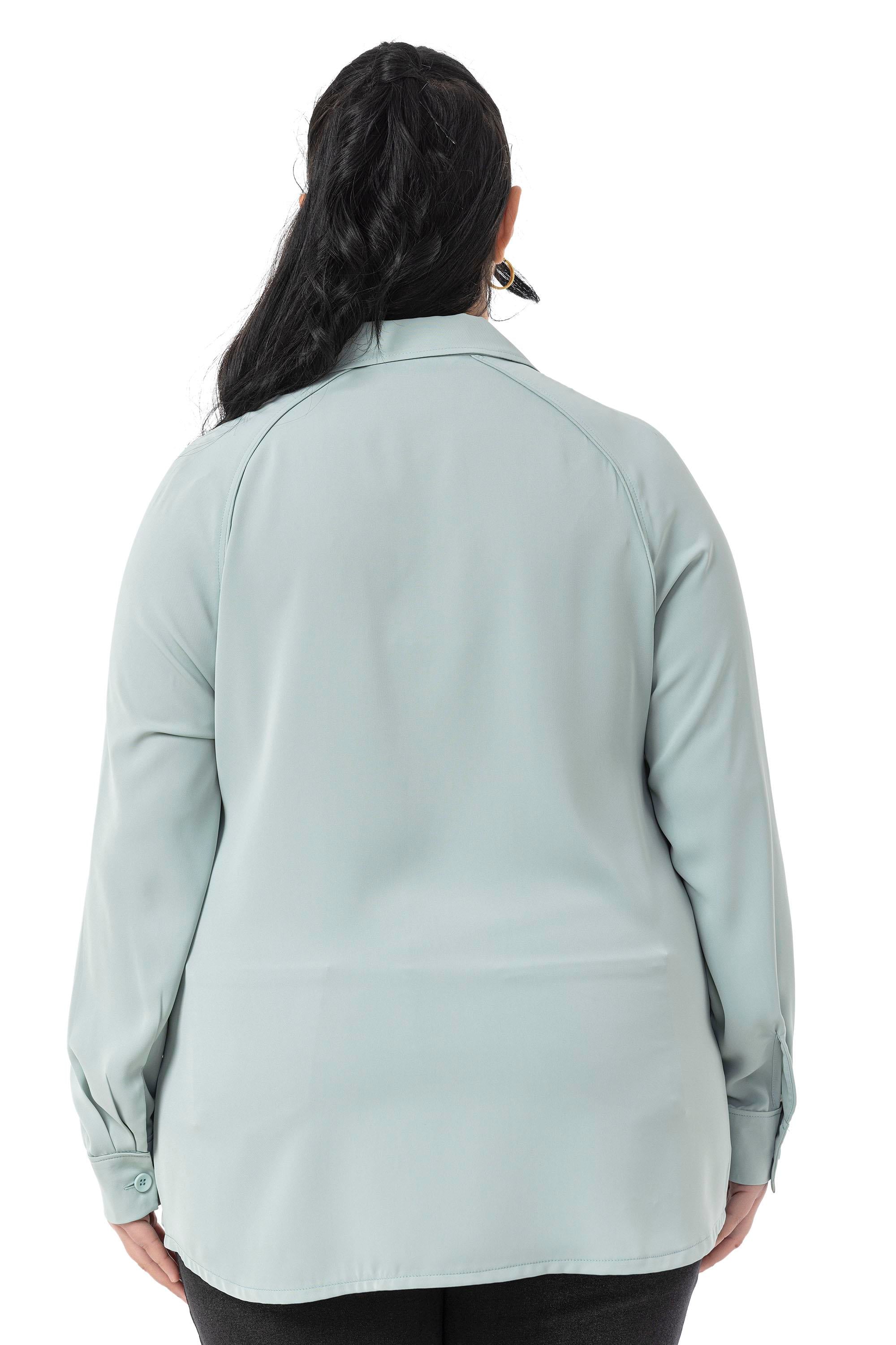 Büyük Beden Reglan Kollu Mint Yeşili Gömlek 