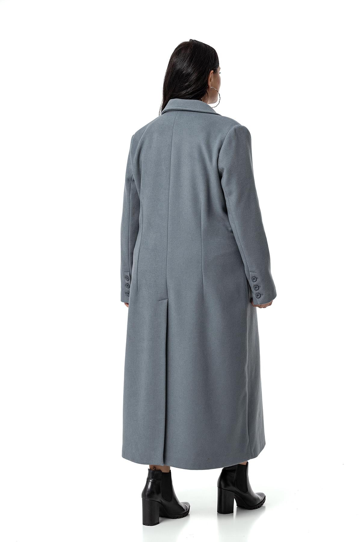 Plus Size Jacket Collar Bag Pocket Lined Long Blue Stash Overcoat