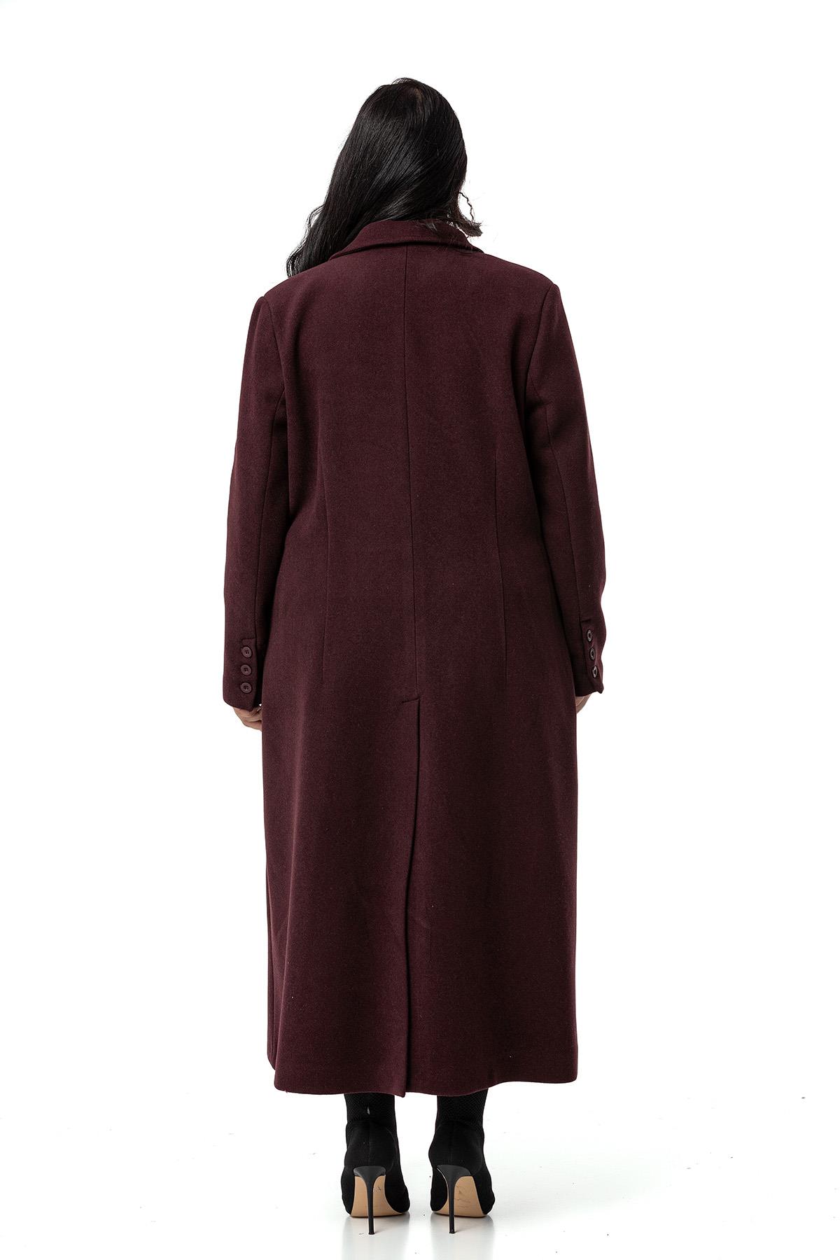 Plus Size Jacket Collar Bag Pocket Lined Long Burgundy Stash Overcoat