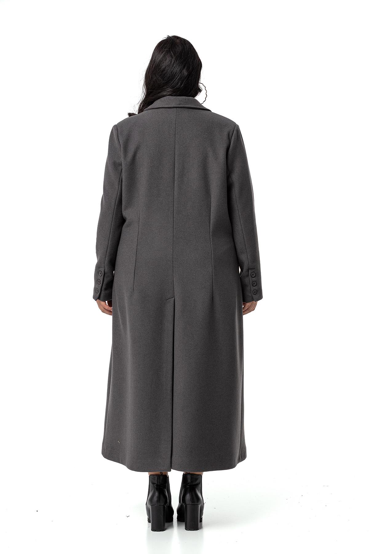 Plus Size Jacket Collar Bag Pocket Lined Long Anthracite Stash Overcoat
