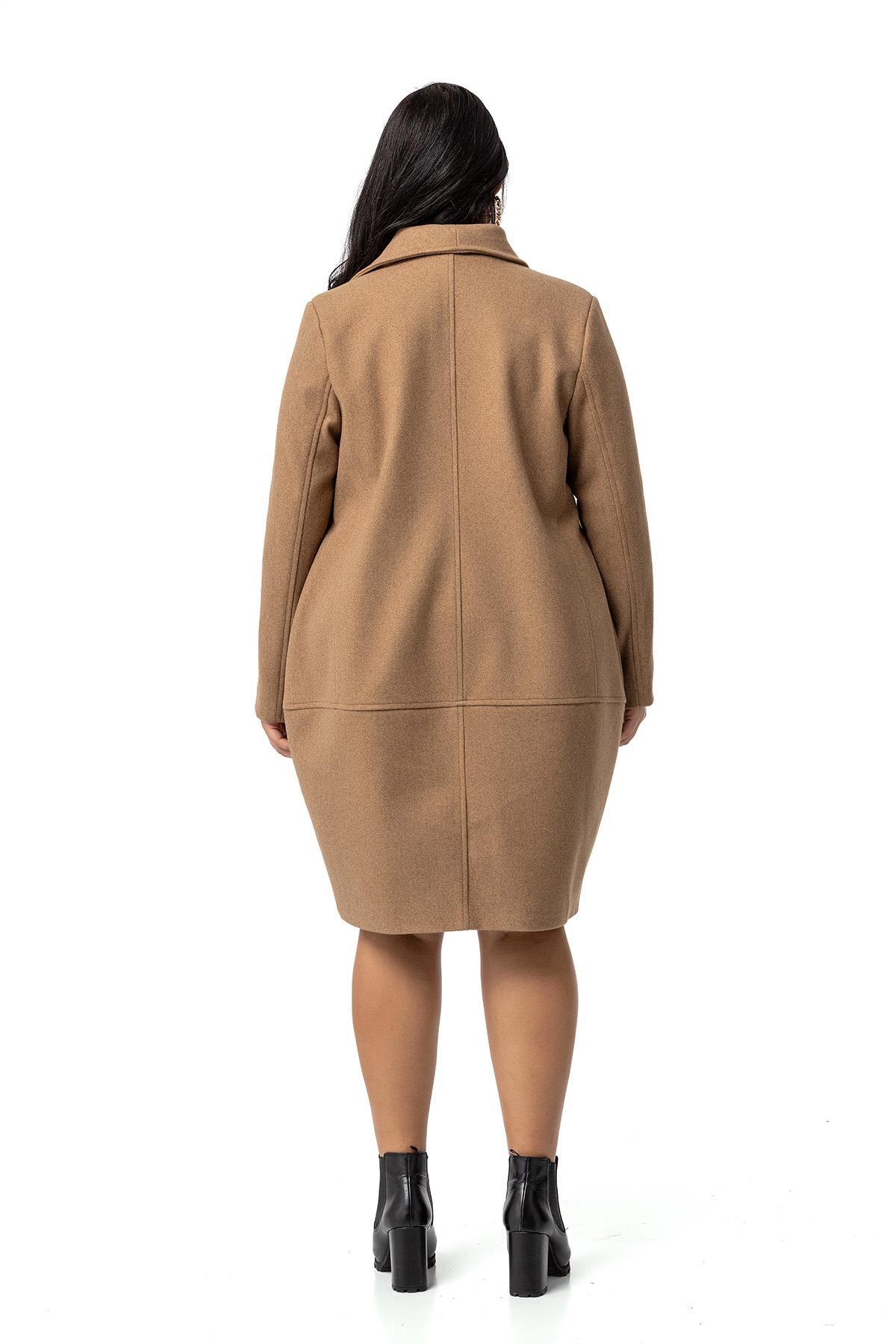Plus Size Bag Pocket Single Button Lined Mink Stitched Overcoat