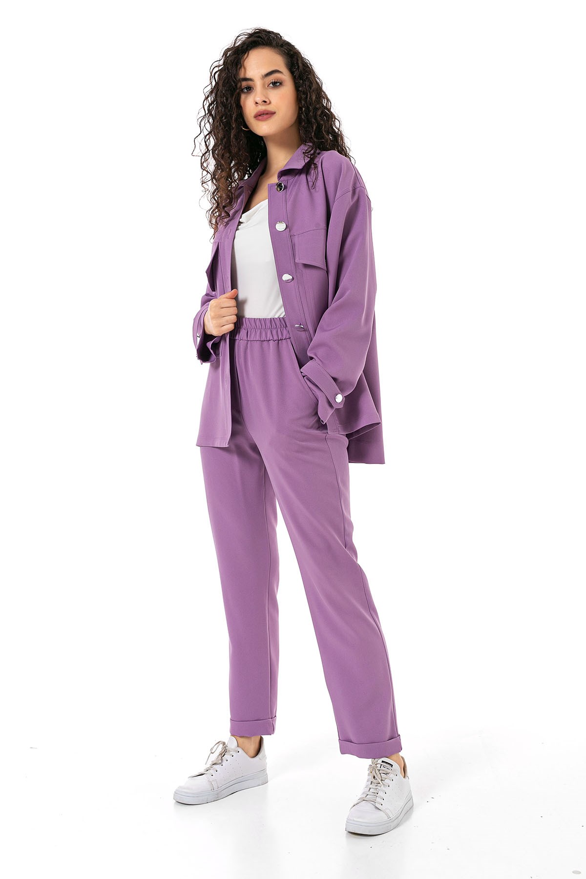 Womens Shirt Trousers Lilac Double Set