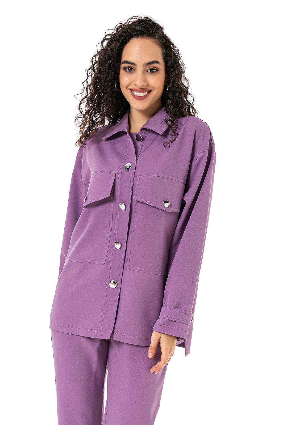 Womens Shirt Trousers Lilac Double Set