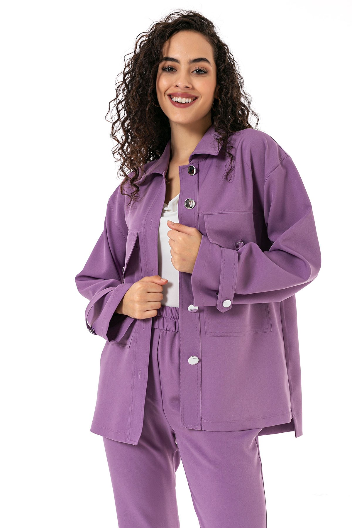 Womens Shirt Trousers Lilac Double Set