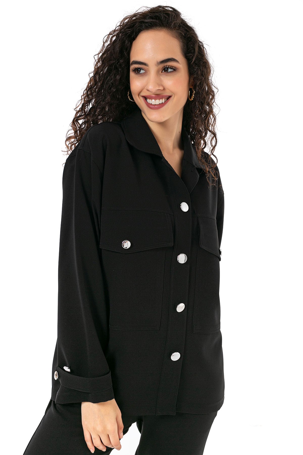 Womens Shirt Trousers Black Double Set