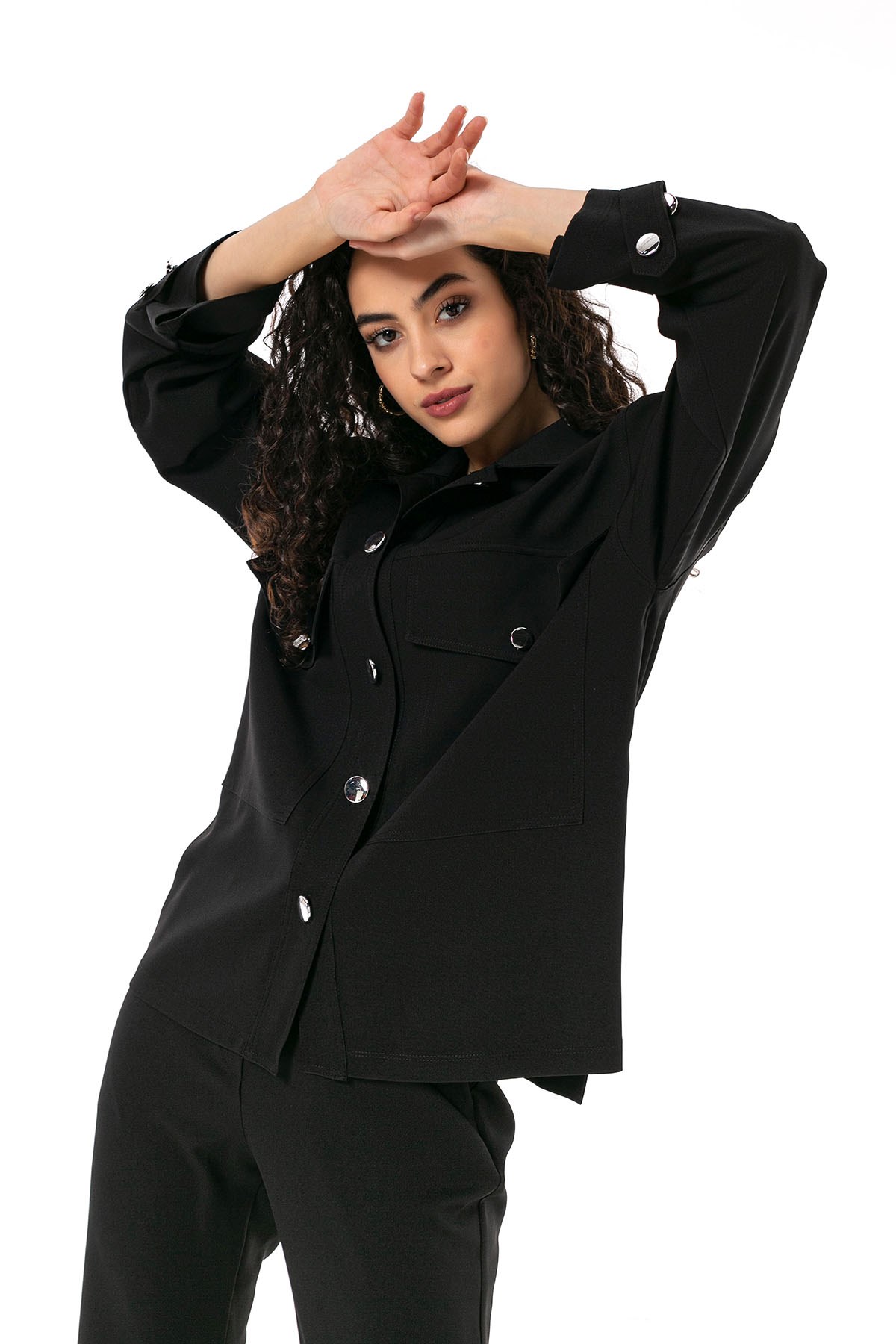Womens Shirt Trousers Black Double Set