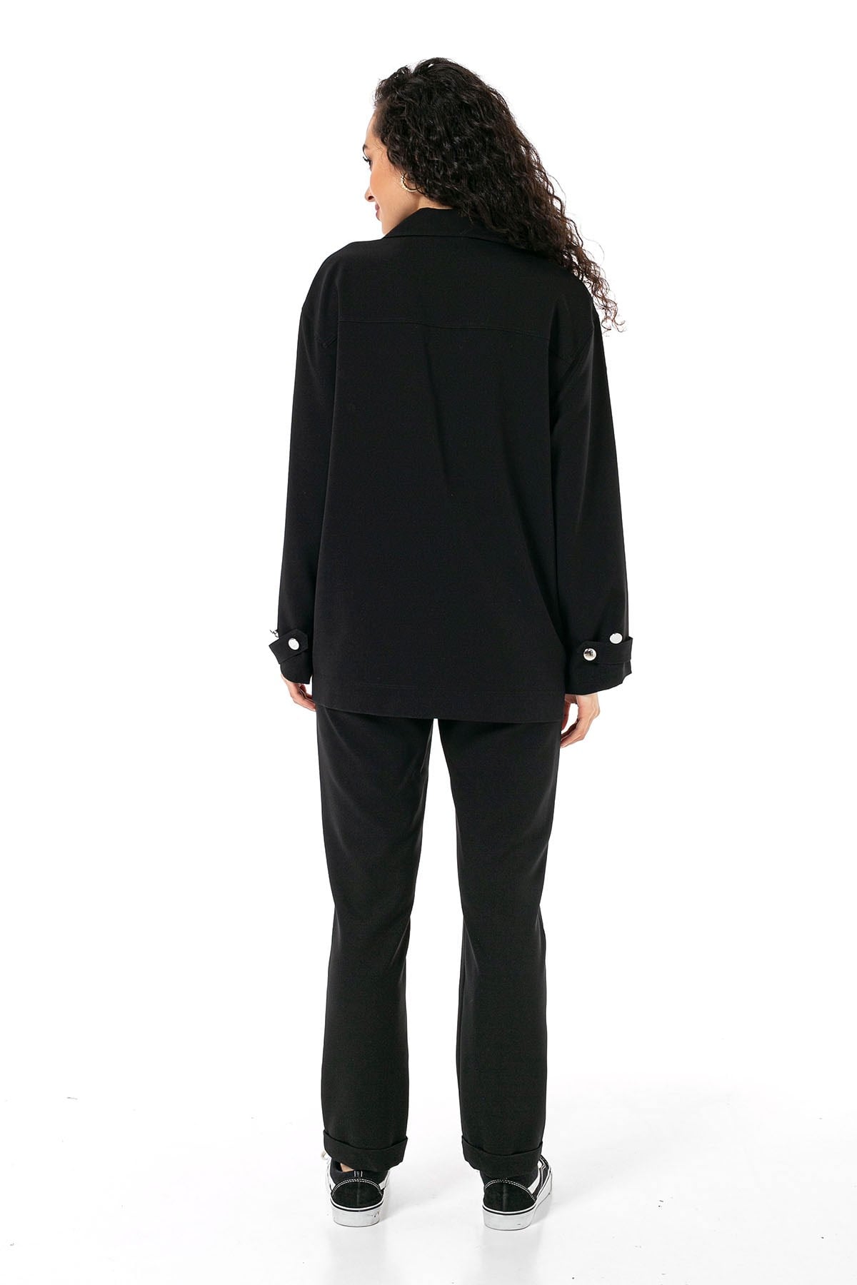 Womens Shirt Trousers Black Double Set