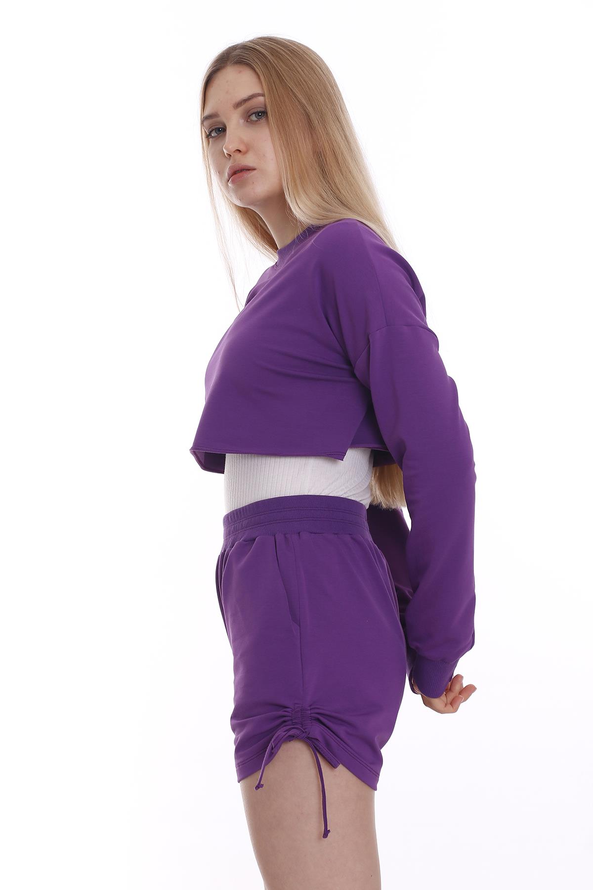 Yanları Bağcık Detaylı Crop Şort Takım