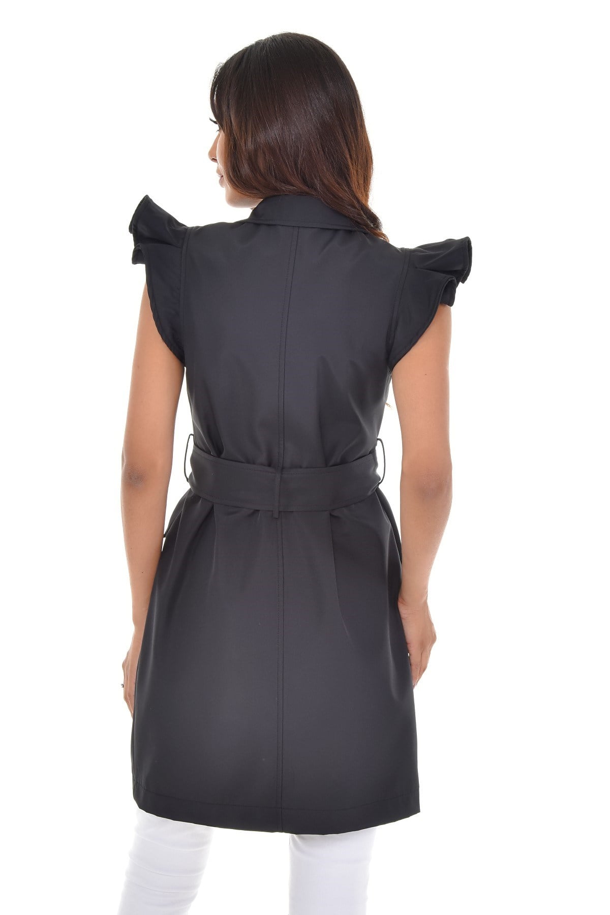 Mono Collar Windbreaker Epaulette Double Breasted Black Vest
