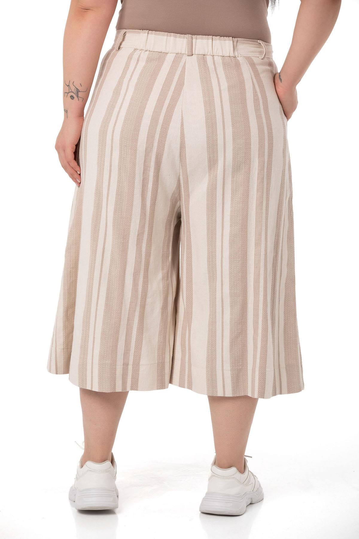 Plus Size Wide Leg Pocket Bermuda BeigeTrousers
