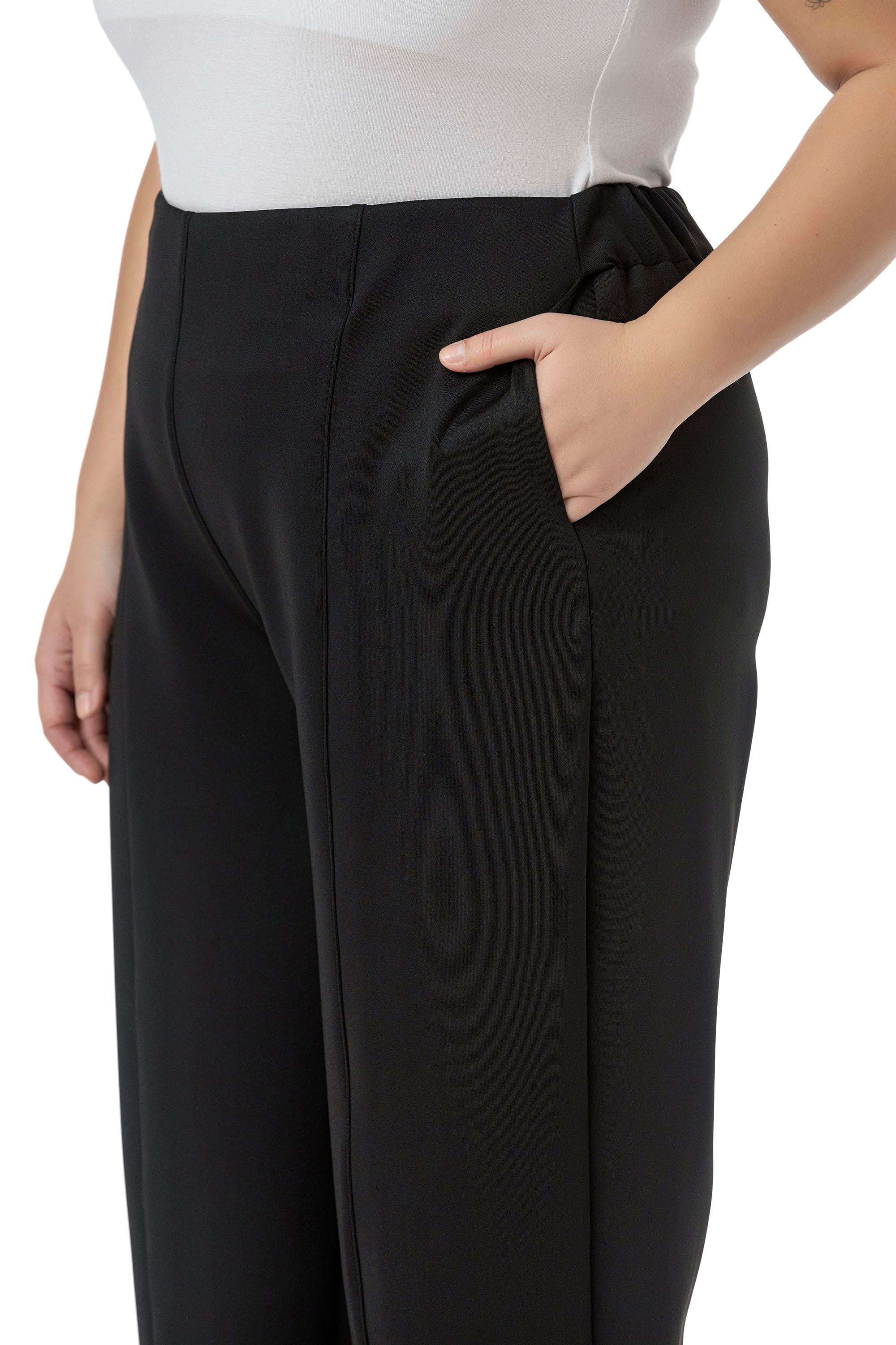 Plus Size Half Shalwar Black Trousers with Elastic Waist Back Pockets