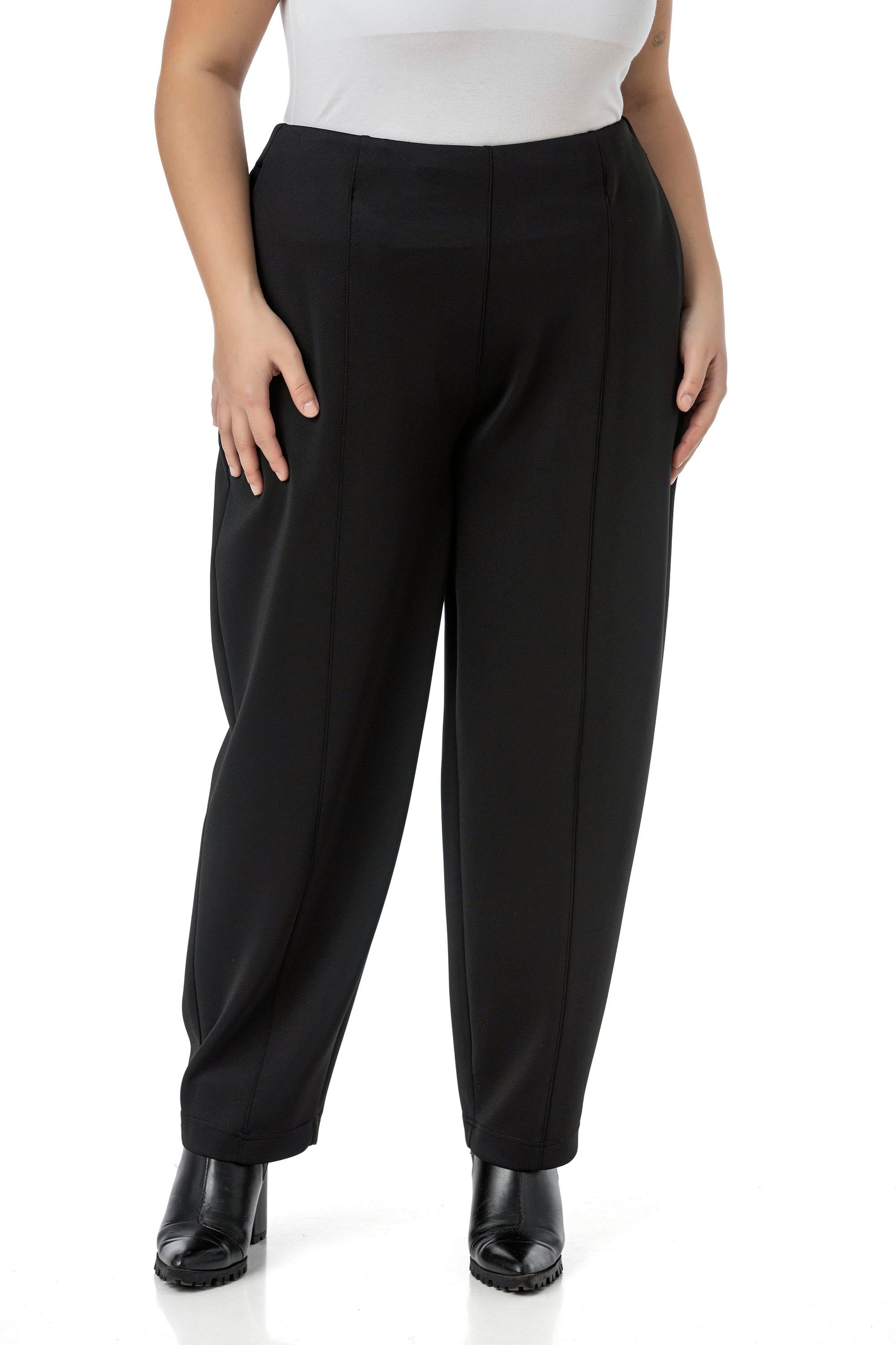 Plus Size Half Shalwar Black Trousers with Elastic Waist Back Pockets