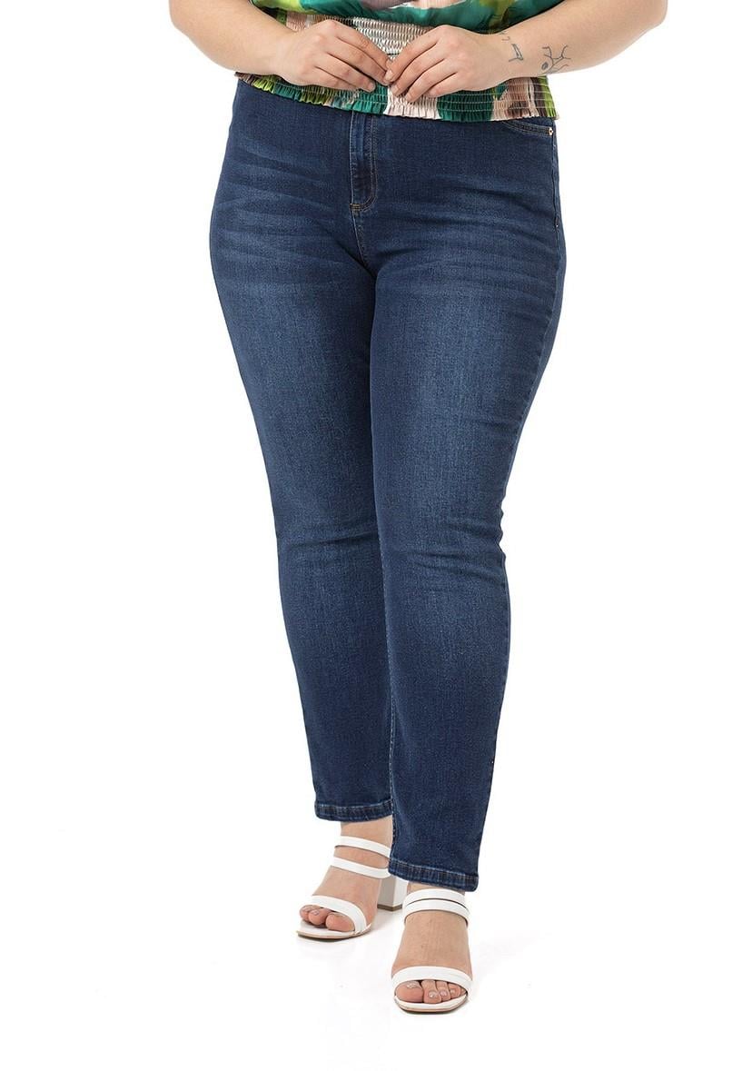 Plus Size High Waist Slim Leg Navy Blue Denim Trousers