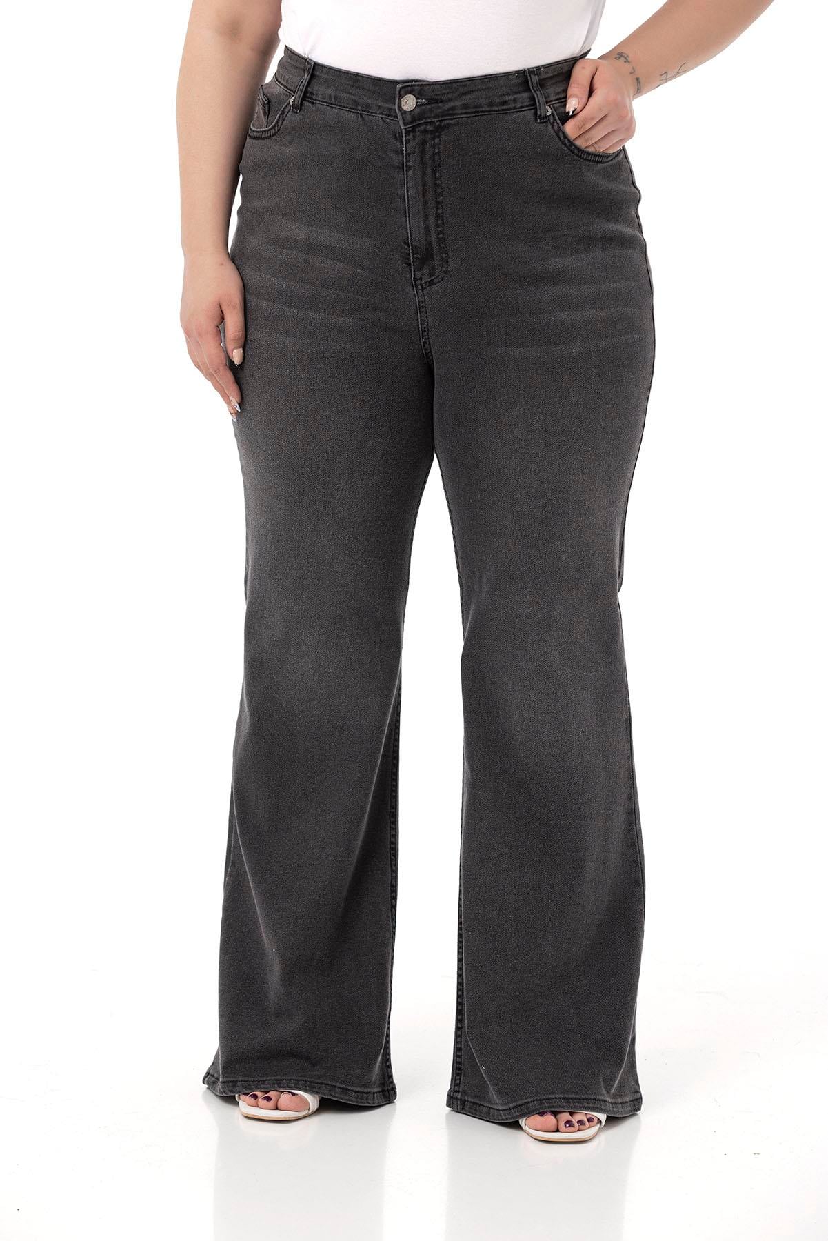 Plus Size High Waist Flared Anthracite Denim Trousers