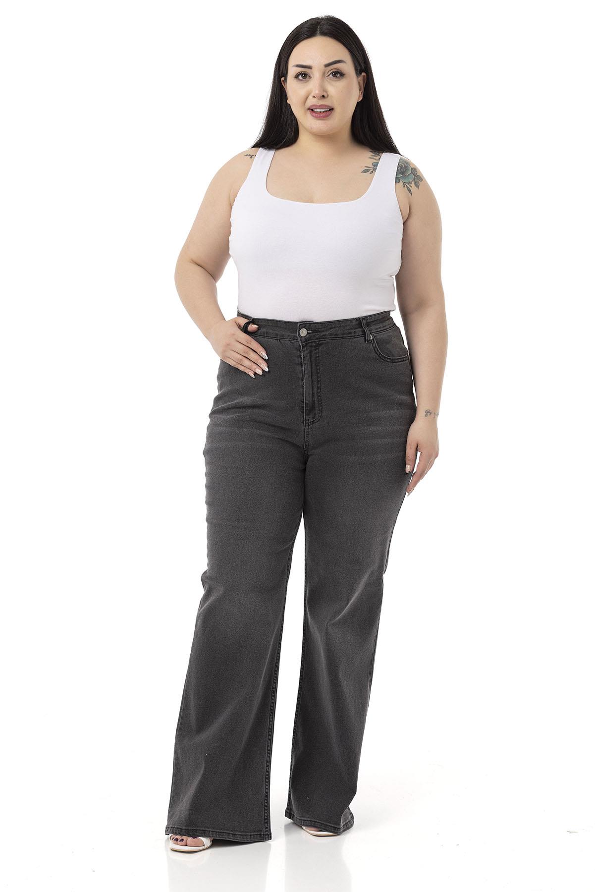 Plus Size High Waist Flared Anthracite Denim Trousers