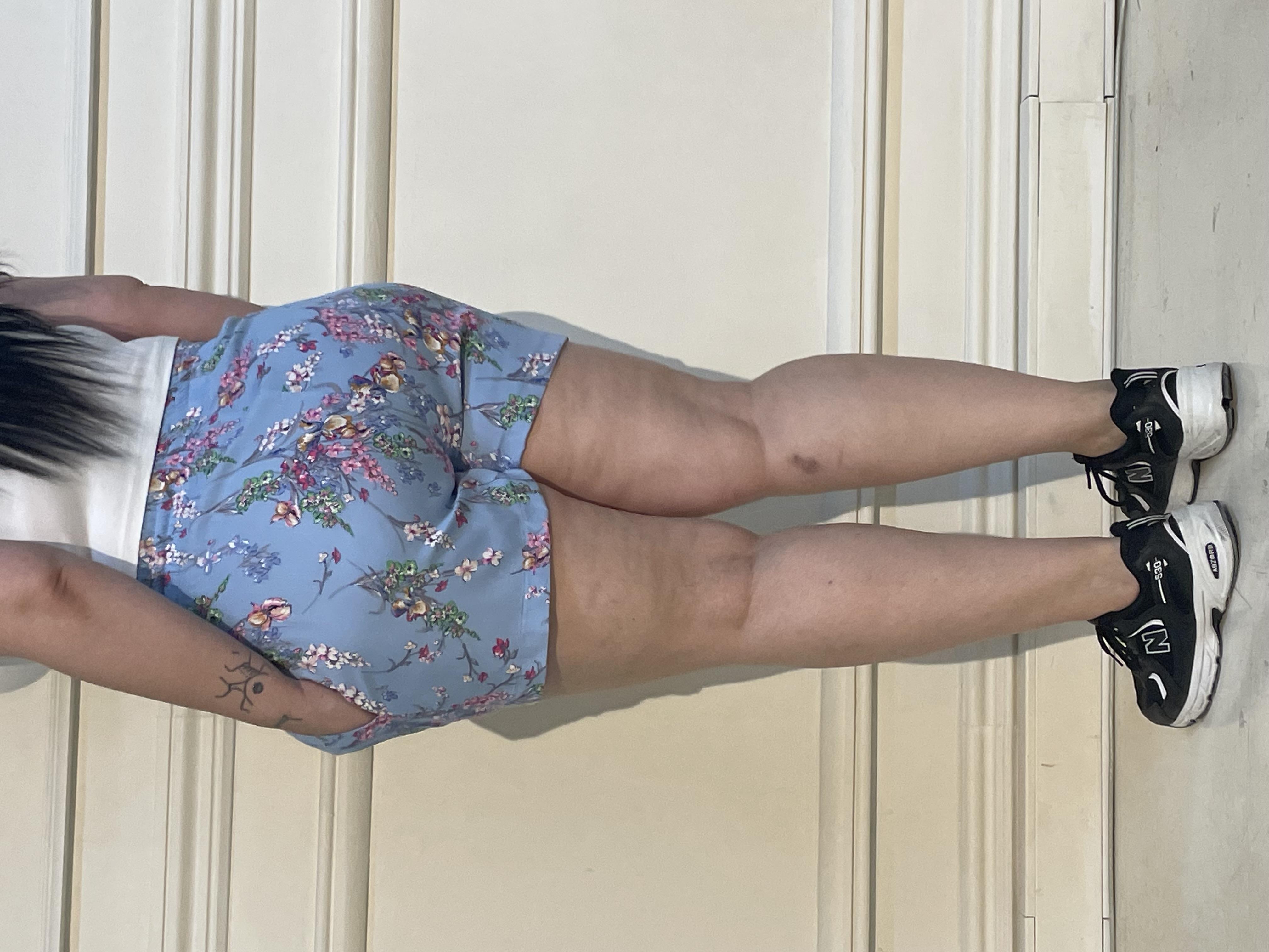Plus Size Elastic Waist Floral Patterned Double Pocket Shorts Blue