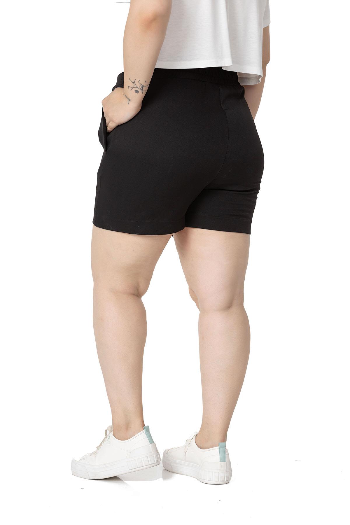 Plus Size Black Shorts with Side and Back Elastic Waist Pockets