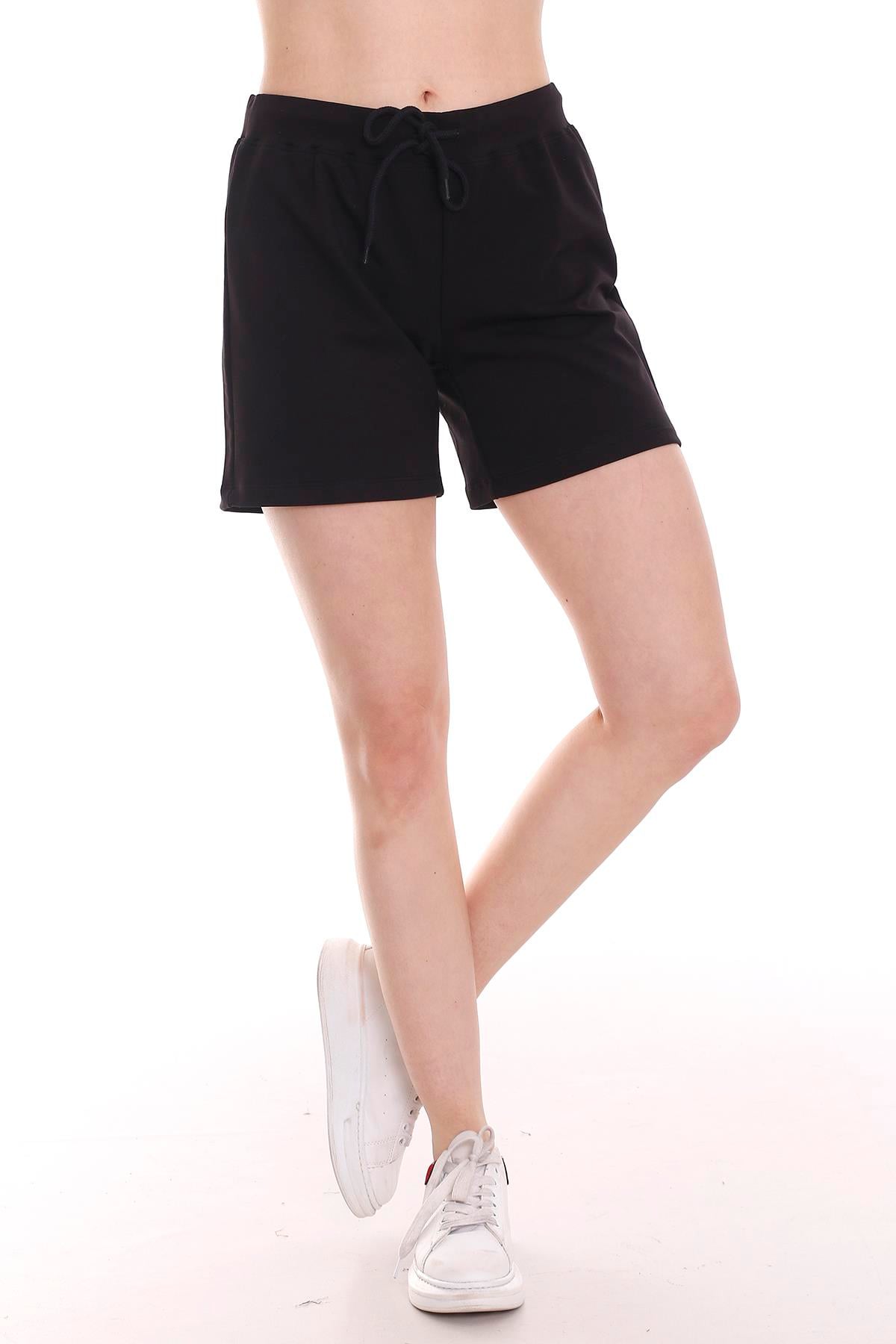 Yandan Cepli Beli Lastikli Siyah Şort