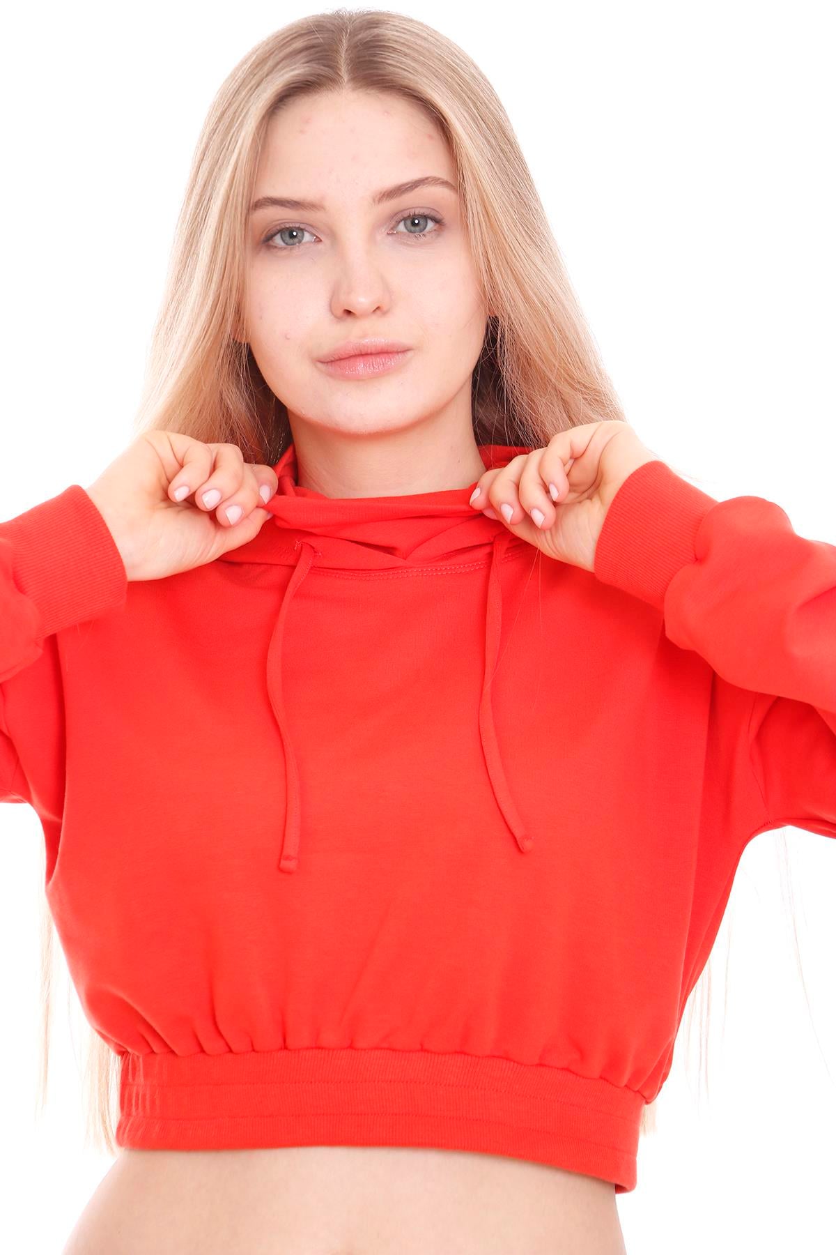 DISENTIS MODEST Kapüşonlu Uzun Kollu Balıkçı Yaka Crop Sweatshirt