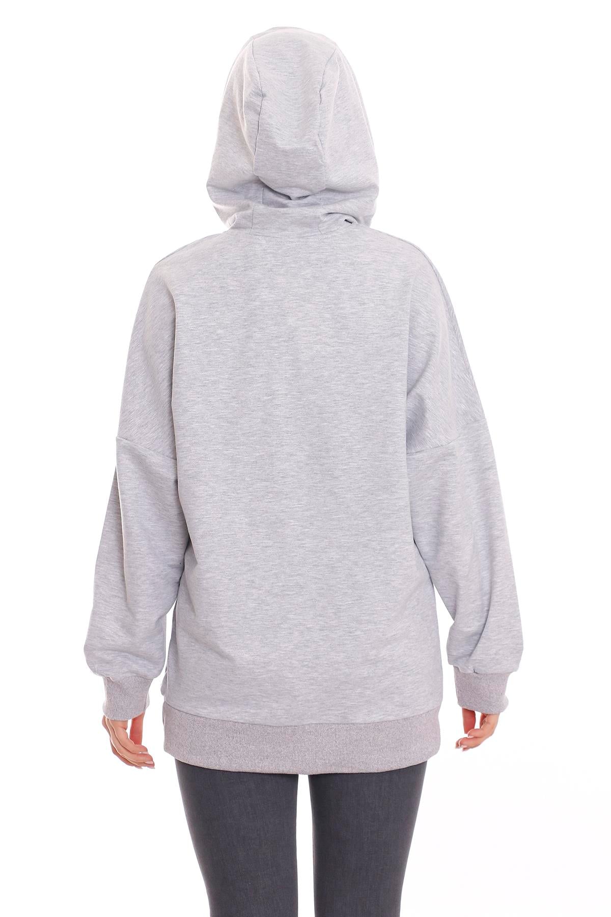 Kapüşonu Çiçek Desenli Uzun Kollu Kanguru Cepli Oversize Sweatshirt