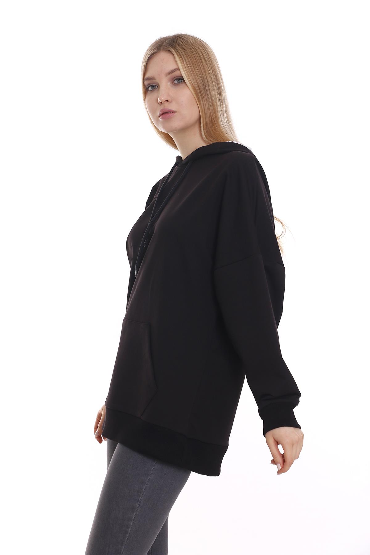 Kapüşonu Çiçek Desenli Uzun Kollu Kanguru Cepli Oversize Sweatshirt