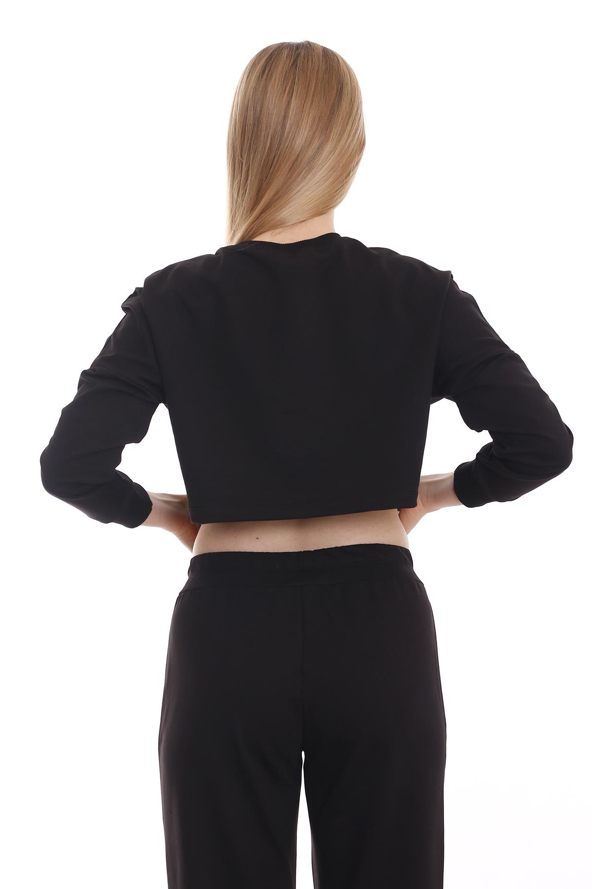 Uzun Kollu Crop Siyah Sweatshirt