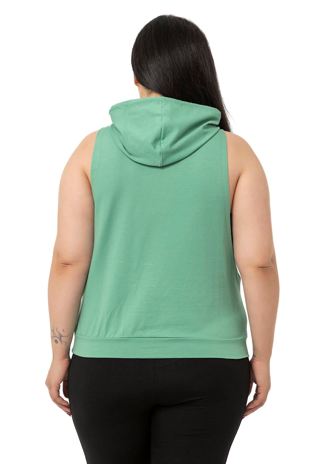 Plus Size Kangaroo Pocket Hooded Mint T-shirt with Wide Sleeves