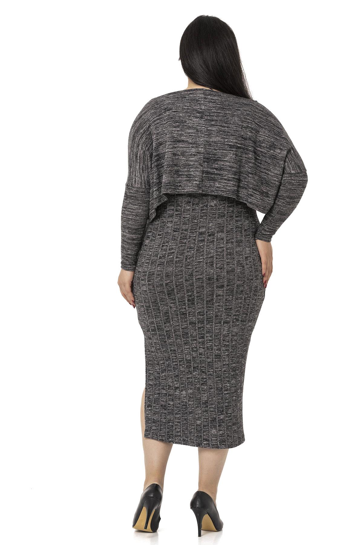 Büyük Beden Triko Elbise Bluz Siyah İkili Takım 